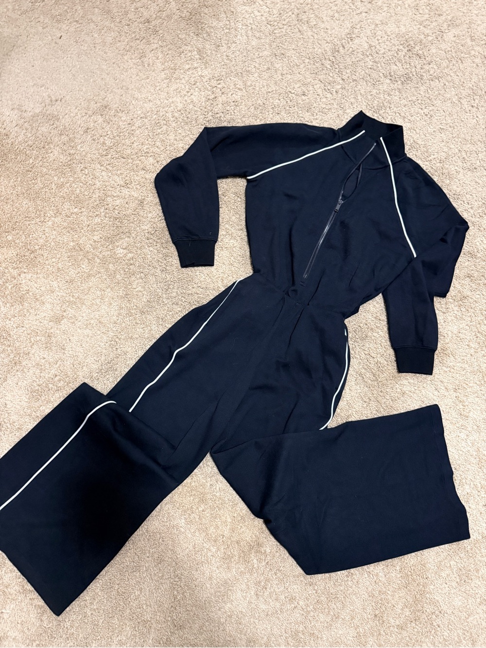 Spanx Black Long-Sleeve Jumpsuit with Contrast Piping